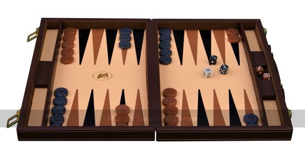 Italfama Luxury Brown Leatherette 14.5-inch Compact Backgammon Set