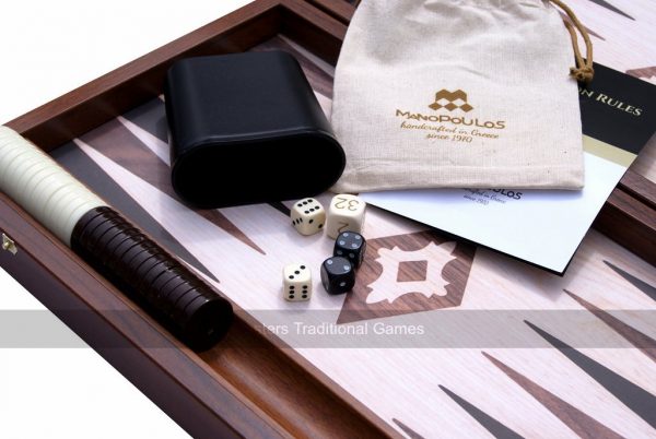 Manopoulos Compact Wooden 15-inch Backgammon Set