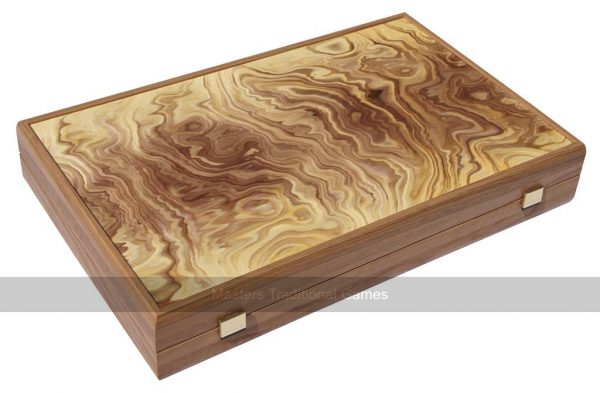 Manopoulos Luxury Olive Burl 15-inch Backgammon Set