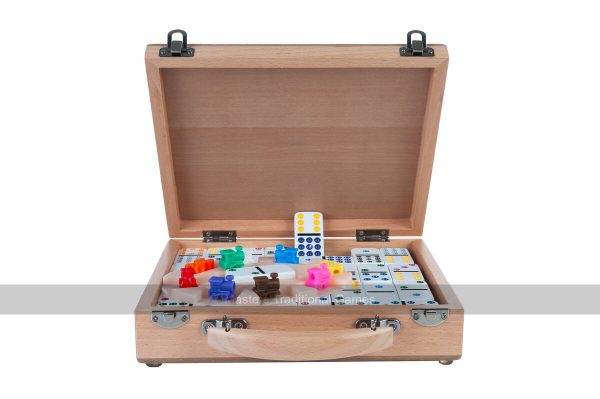 Hot Sports Mexican Train Dominoes in Wooden Case