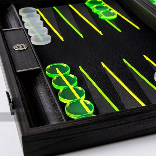 Manopoulos Fluorescent Green UV Leatherette Backgammon Set (19-inch)
