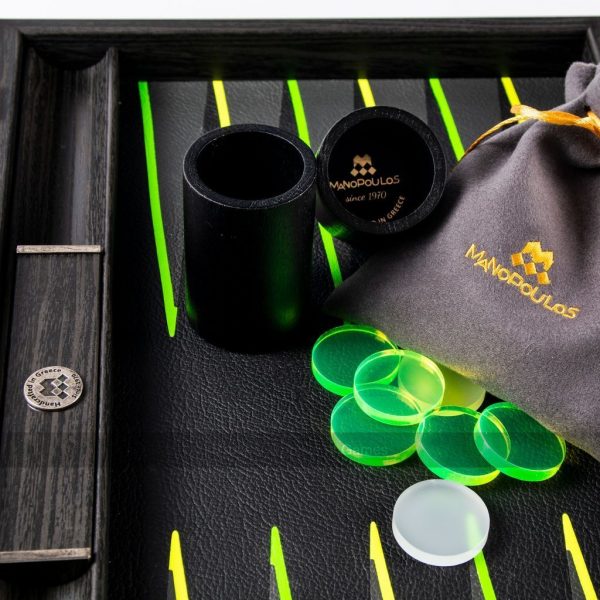 Manopoulos Fluorescent Green UV Leatherette Backgammon Set (19-inch)