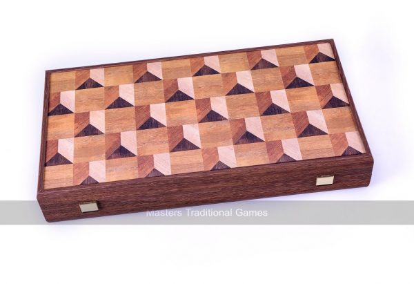 Manopoulos Creative Geometrical Wood Motif 19-inch Backgammon Set