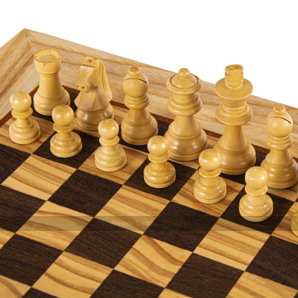 Manopoulos Olive Burl Chess Set with 50cm Chessboard