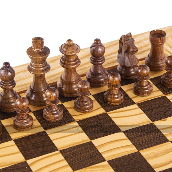 Manopoulos Olive Burl Chess Set with 50cm Chessboard