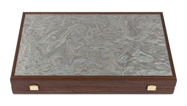 Manopoulos Pearly Grey Vavona 19 inch Wooden Backgammon Set