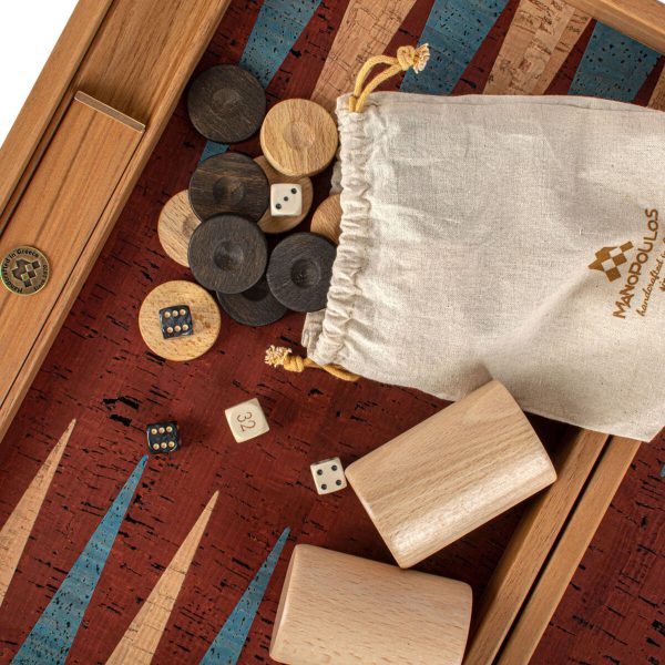 Manopoulos Red Cork 19 inch Backgammon Set