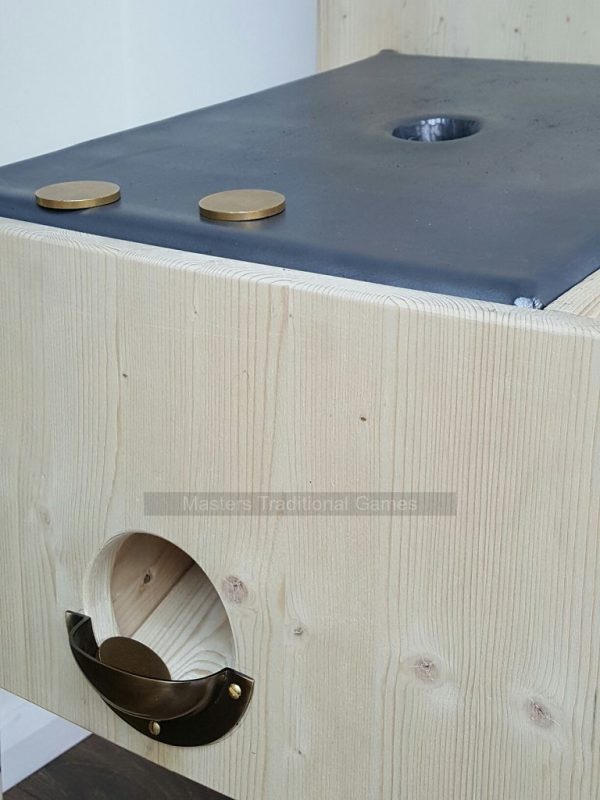 Toad in the Hole Table with 4 Brass Toads - lead lined playing surface (unfinished wood)