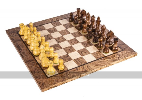 Manopoulos Walnut Burl Chess Set with Staunton Chessmen