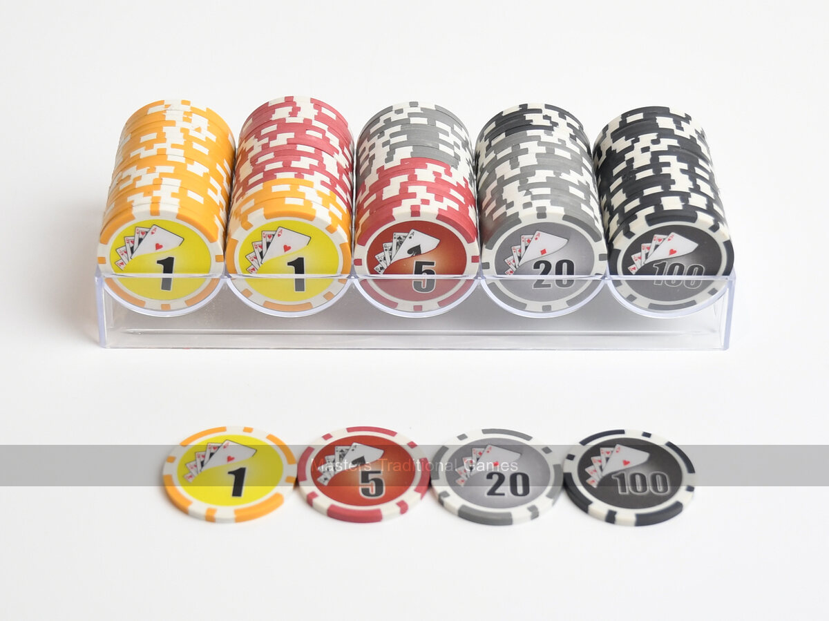 100 Numbered Chips in Tray, 11.5gm (various colours)