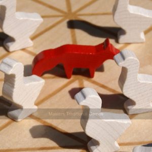 Set of Fox and Geese pieces (1 red fox, 17 white geese)