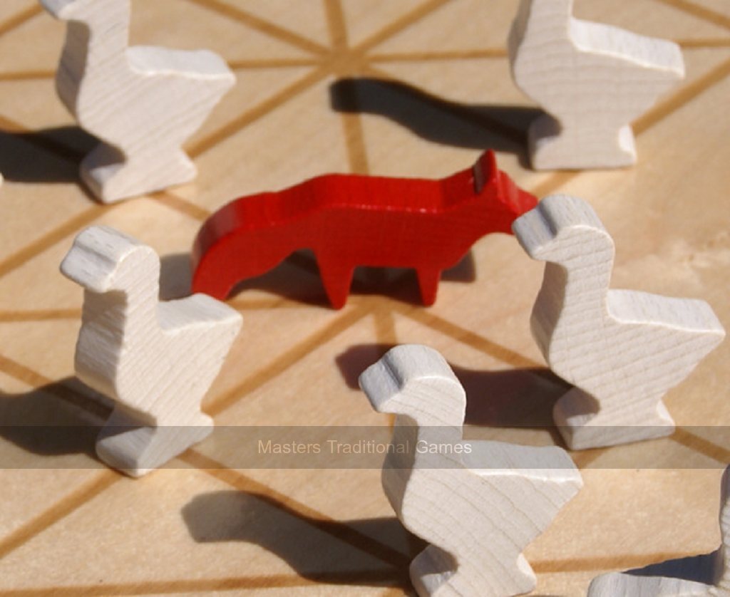 Set of Fox and Geese pieces (1 red fox, 17 white geese)
