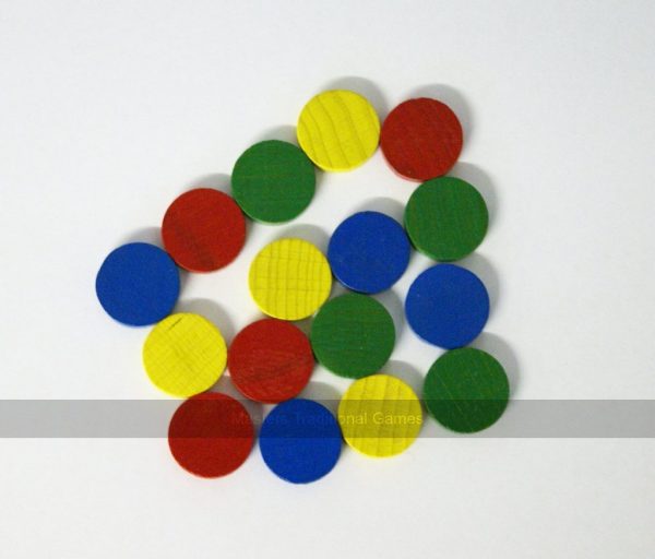 16 disks for Ludo,Uckers or Pachisi (19 x 6mm) with pair of dice