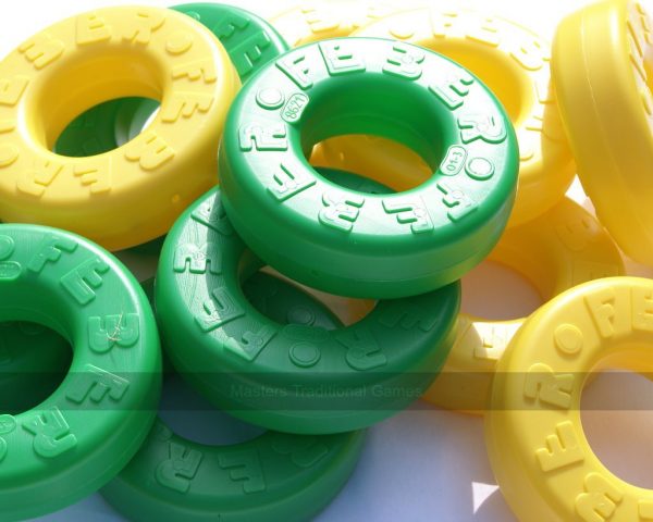 Set of 42 spare disks for Mega 4 in a Line (21 green, 21 yellow)