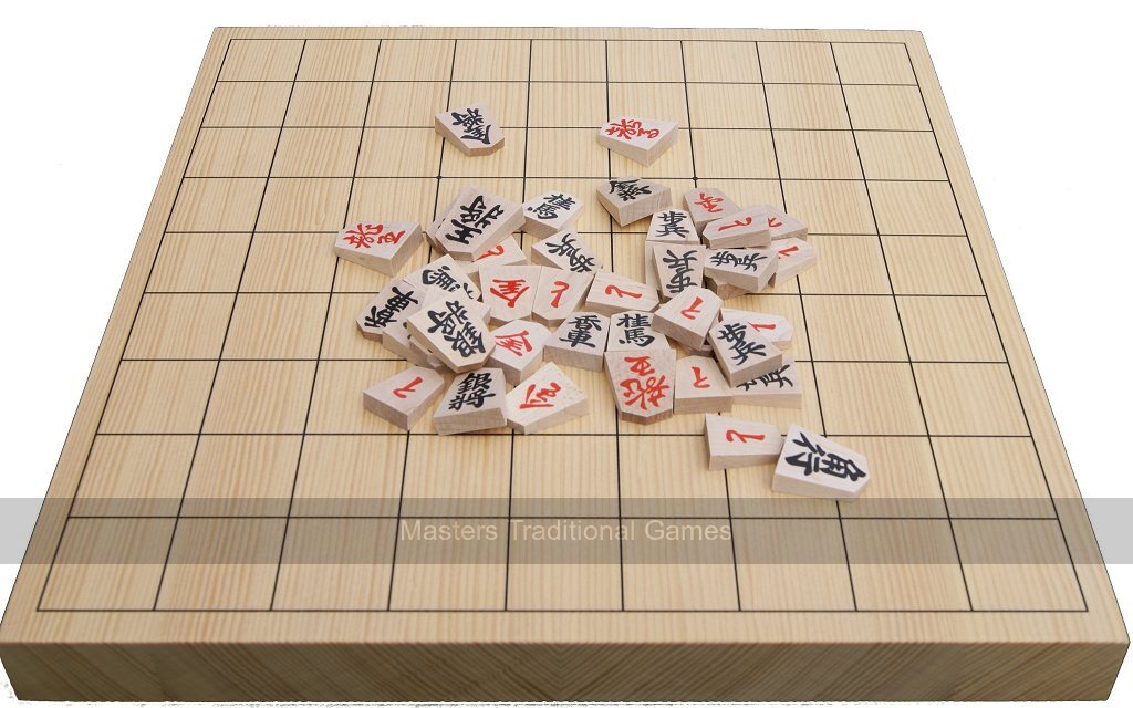 Shin Kaya Table Shogi Board with Wooden Shogi Pieces