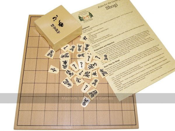 Wooden Shogi Board with Plastic Pieces