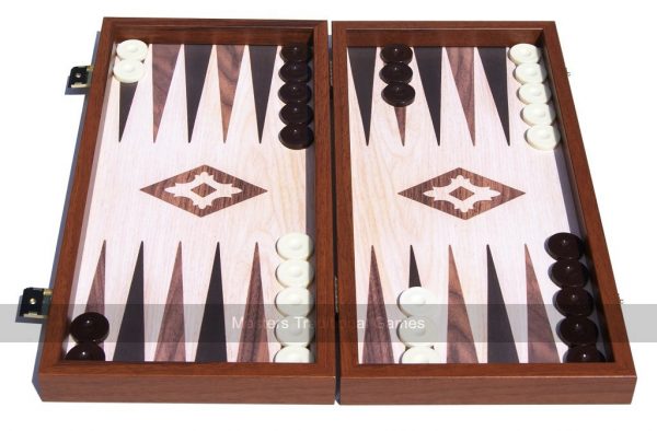 Manopoulos Compact Oak & Walnut 15-inch Backgammon Set