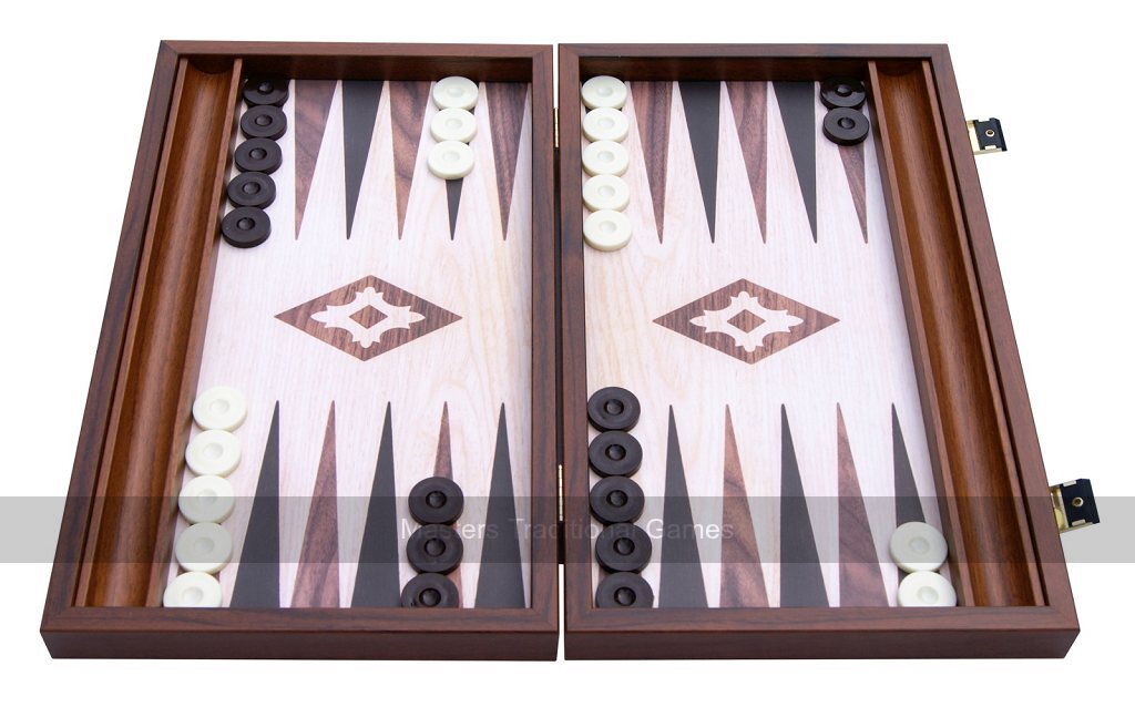 Manopoulos Compact Wooden 15-inch Backgammon Set