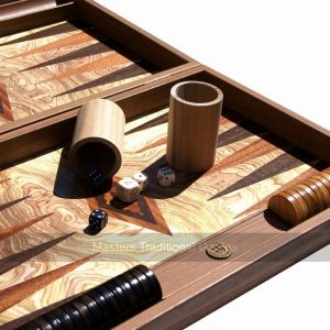 Manopoulos Luxury Olive Burl 15-inch Backgammon Set