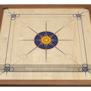 Atelier Radscha Luxury Carrom Board Set - Blue/Yellow Sun Design