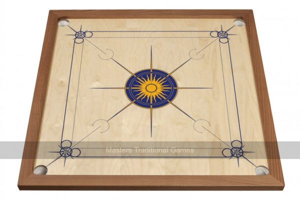 Atelier Radscha Luxury Carrom Board Set - Blue/Yellow Sun Design