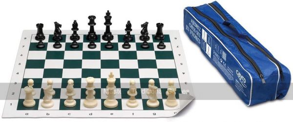 School Chess Set by Cayro - plastic mat board with large pieces in bag