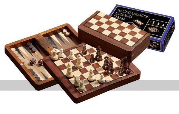 Philos Chess, Backgammon & Draughts Travel Set (16cm)