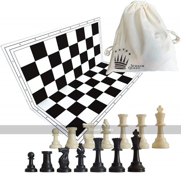 SchachQueen Entry-Level Chess Set with Plastic Pieces & Folding Board