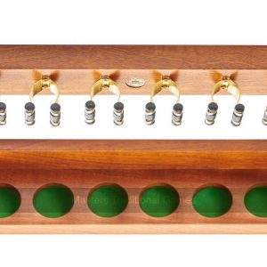 Premium Mahogany Cue Rack with Brassed Clips, Made in UK (Holds 6 Cues)