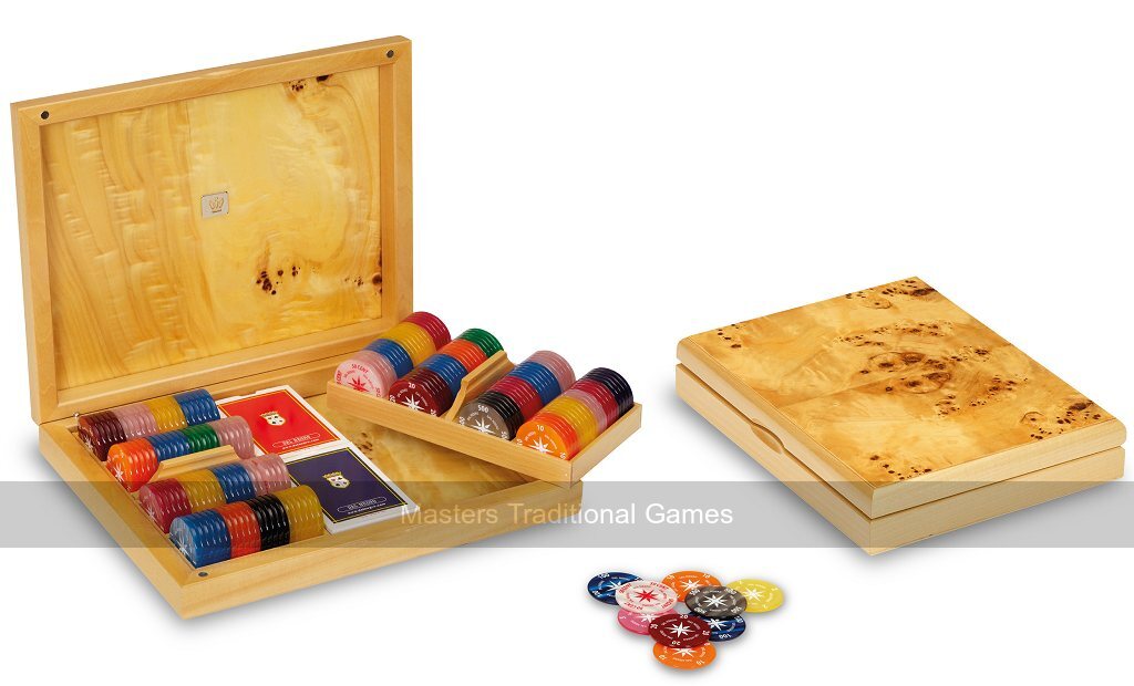 Dal Negro Aspen Poker Set - Poplar Briar-Root Case, 176 Chips with Playing Cards