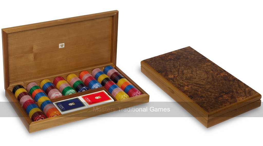 Dal Negro Radica Di Noce Poker Set - Walnut Briar-Root Case, 264 Chips with Playing Cards
