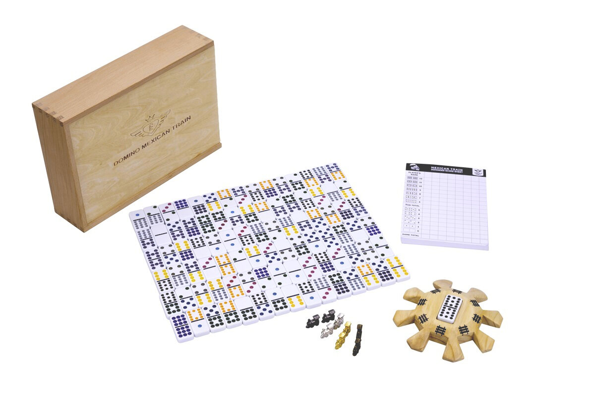 Deluxe Double 12 Mexican Train Dominoes in Wooden Box