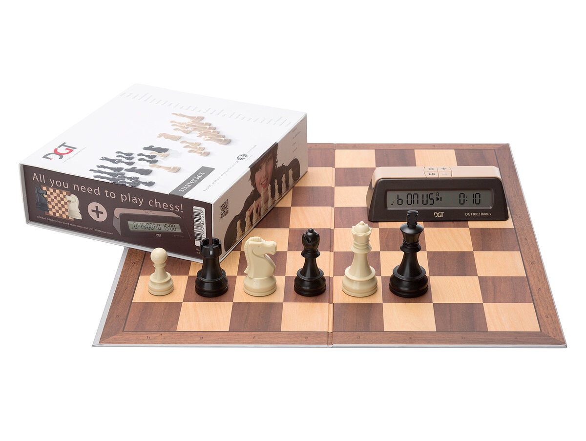 DGT Chess Starter Box Brown (Pieces, Board & DGT1002 Chess Timer)
