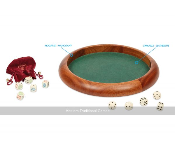 Dal Negro Mahogany Dice Tray with Leatherette Surface & Dice