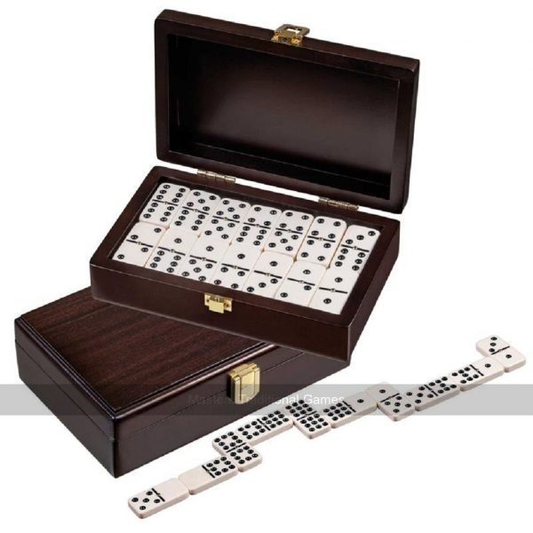 Double 9 Dominoes with Spinners in Smart Wooden Case