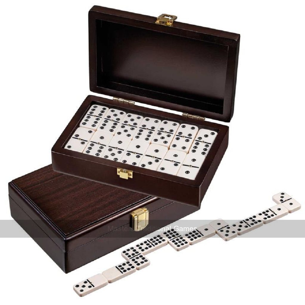 Double 9 Dominoes with Spinners in Smart Wooden Case