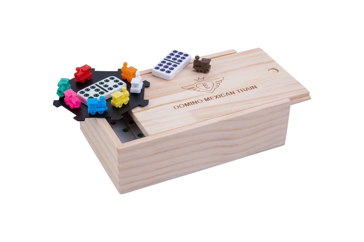Double 9 Mexican Train Dominoes in Wooden Box