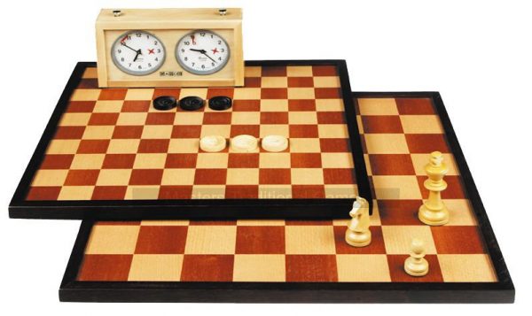Double-Sided Chess & 10x10 Draughts Board, 42cm with Raised Border