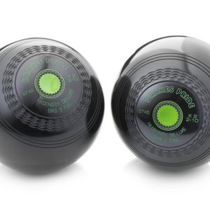 Hi-Density Deluxe Crown Green Bowls (with grips, set of 2) [Weight: 2lb 14oz, Colour: Black, Mount Colour: Purple]