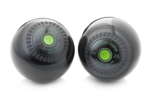 Hi-Density Deluxe Crown Green Bowls (with grips, set of 2) [Weight: 2lb 14oz, Colour: Black, Mount Colour: Purple]