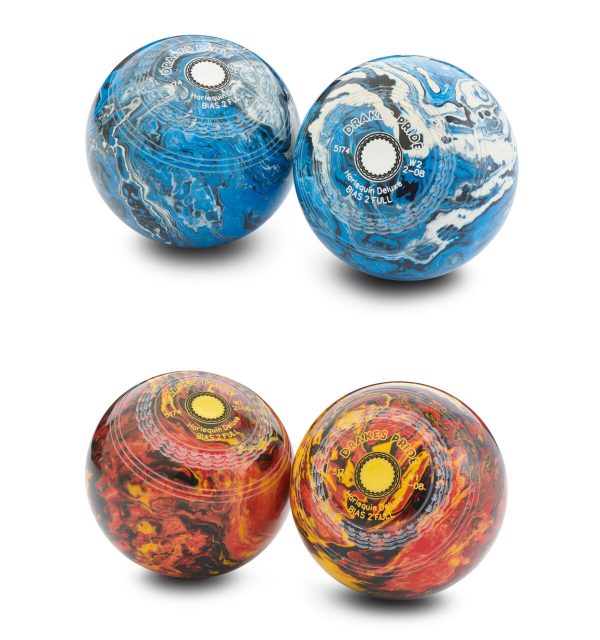 Drakes Pride Harlequin Swirl Richmond Standard Crown Green Bowls (pair, no grips)