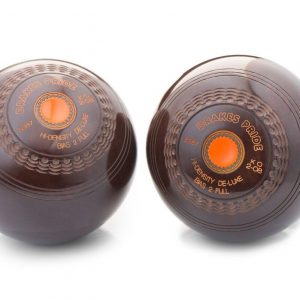 Drakes Pride Hi-Density Deluxe Crown Green Bowls (with grips, set of 2) - Brown - 2lb 14oz - Mount Colour - Purple