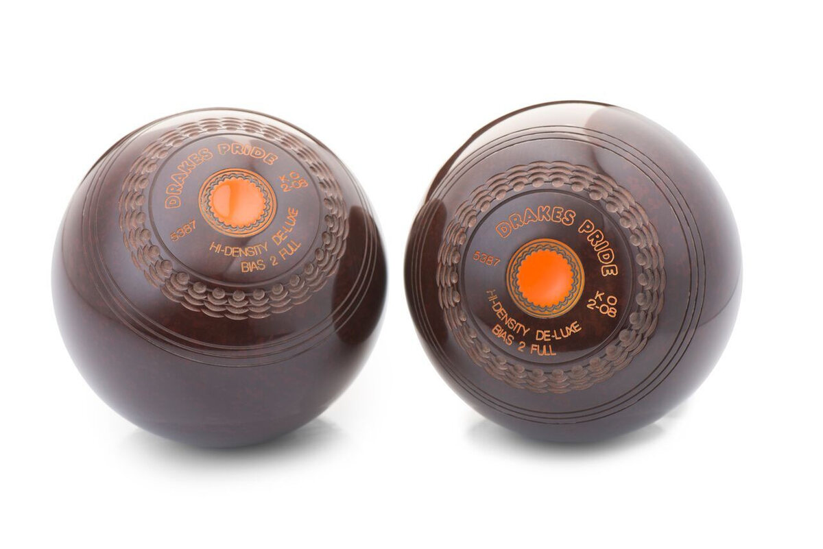 Drakes Pride Hi-Density Deluxe Crown Green Bowls (with grips, set of 2) - Brown - 2lb 14oz - Mount Colour - Purple