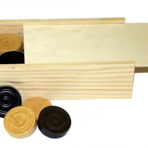 Hardwood Draughts pieces (20 dark and 20 light) in wooden box - 30mm or 35mm
