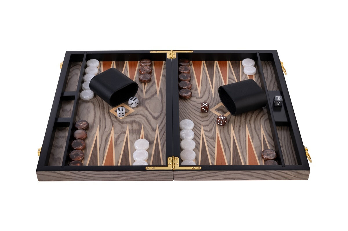 15 inch Deluxe Backgammon Set - Grey Ebony Wood Veneer