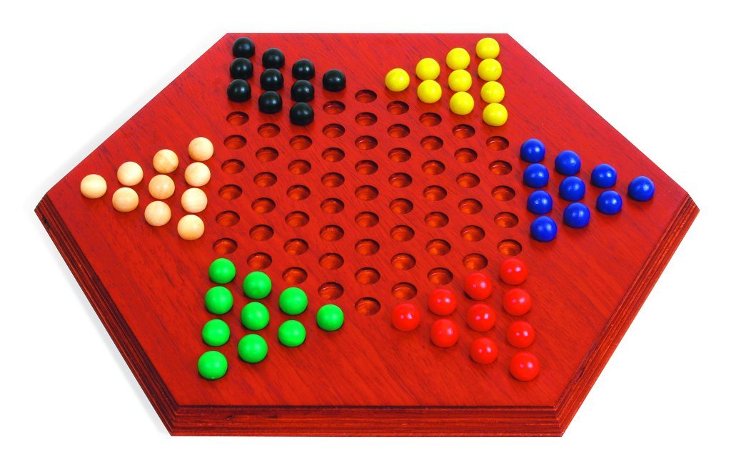 Large 36cm Hexagonal Chinese Checkers Game with Wooden Marbles