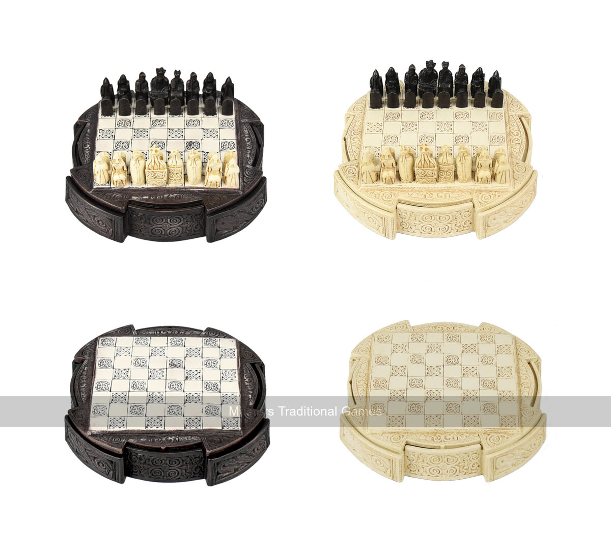 Isle Of Lewis Compact Chess Set - 9 inches with circular cabinet