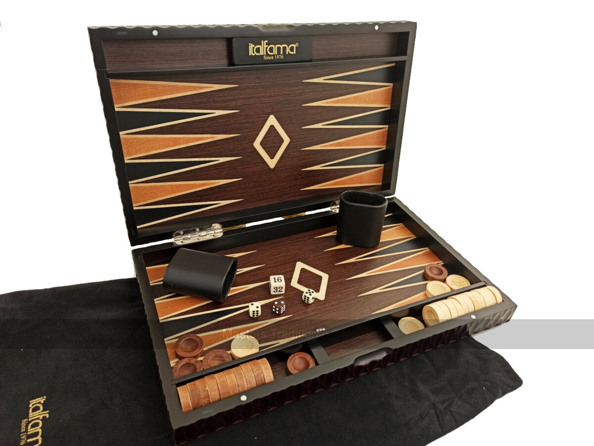 Deluxe Wooden Hand-Carved 15-inch Backgammon Set by Italfama