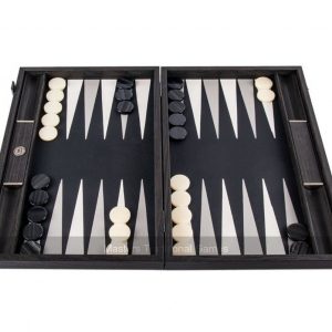 Manopoulos Classic Black Leatherette Backgammon Set (19-inch)