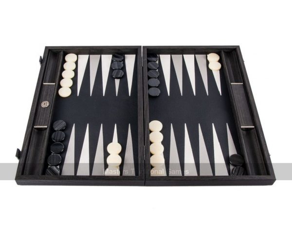 Manopoulos Classic Black Leatherette Backgammon Set (19-inch)